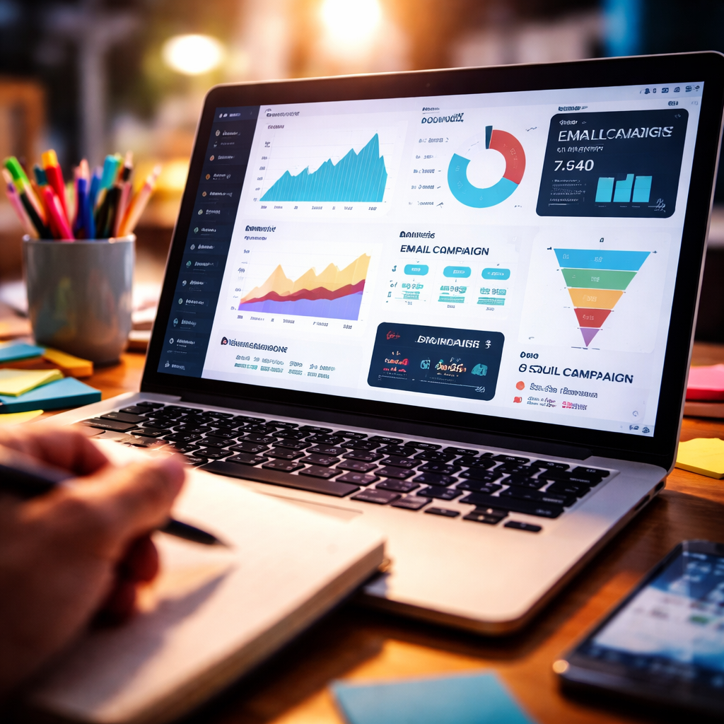 various digital marketing tools displayed on a laptop screen