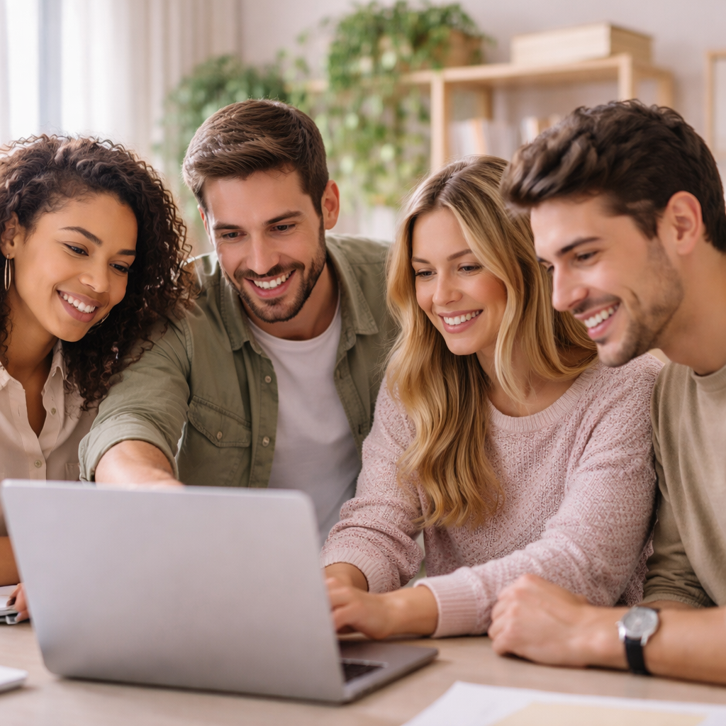 marketing team reviewing Apollo IO features on a laptop