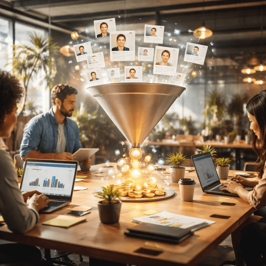 illustration of lead generation process with contacts and filters