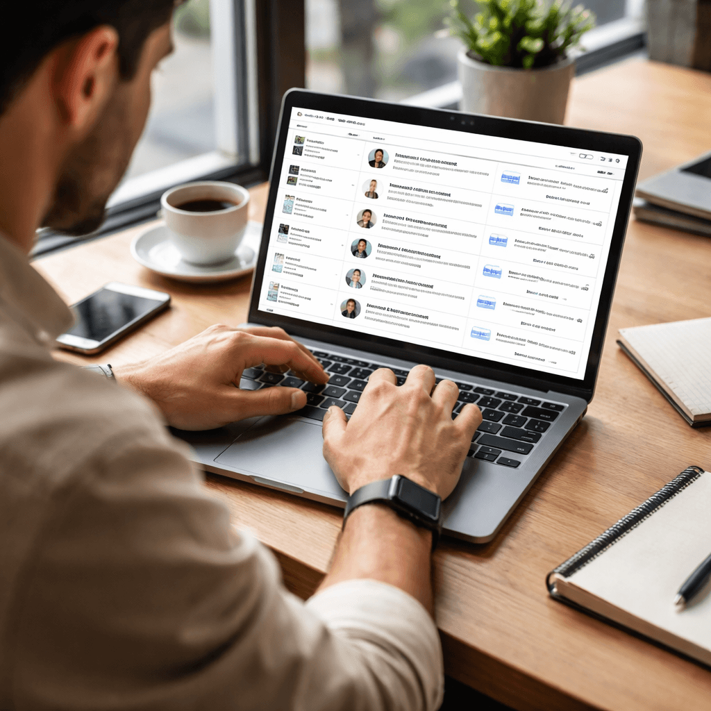 person using a laptop to search for business contacts